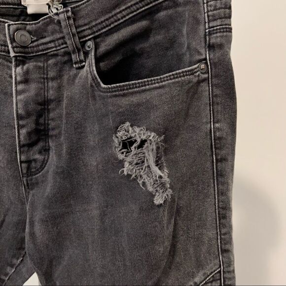 Gap + Stampd + GQ Size 33x30 Mens Black Moto Distressed Black Denim Jeans Button - Picture 5 of 9